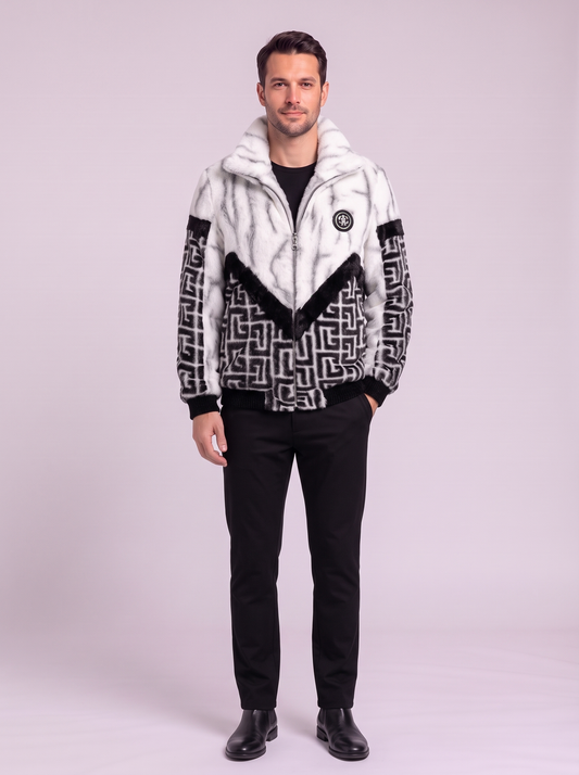 Men's Faux Fur Patchwork Jacket - White