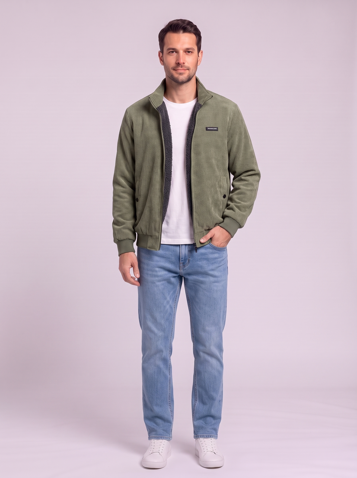 Fleece Lined Corduroy Hooded Parka - Army Green