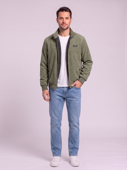 Fleece Lined Corduroy Hooded Parka - Army Green