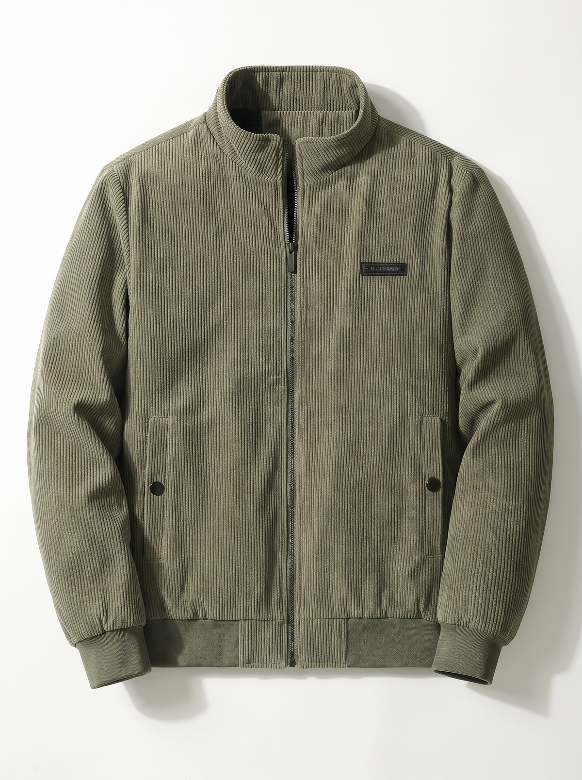 Fleece Lined Corduroy Hooded Parka - Army Green - flat lay