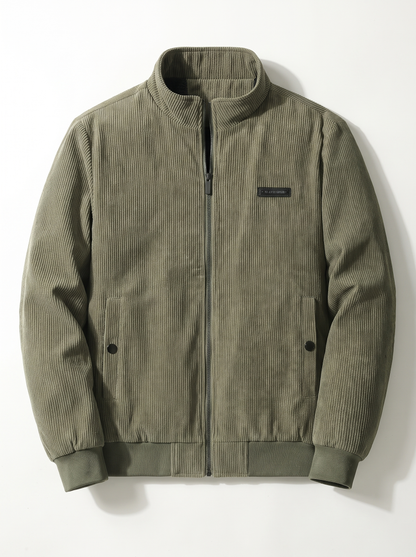 Fleece Lined Corduroy Hooded Parka - Army Green - flat lay