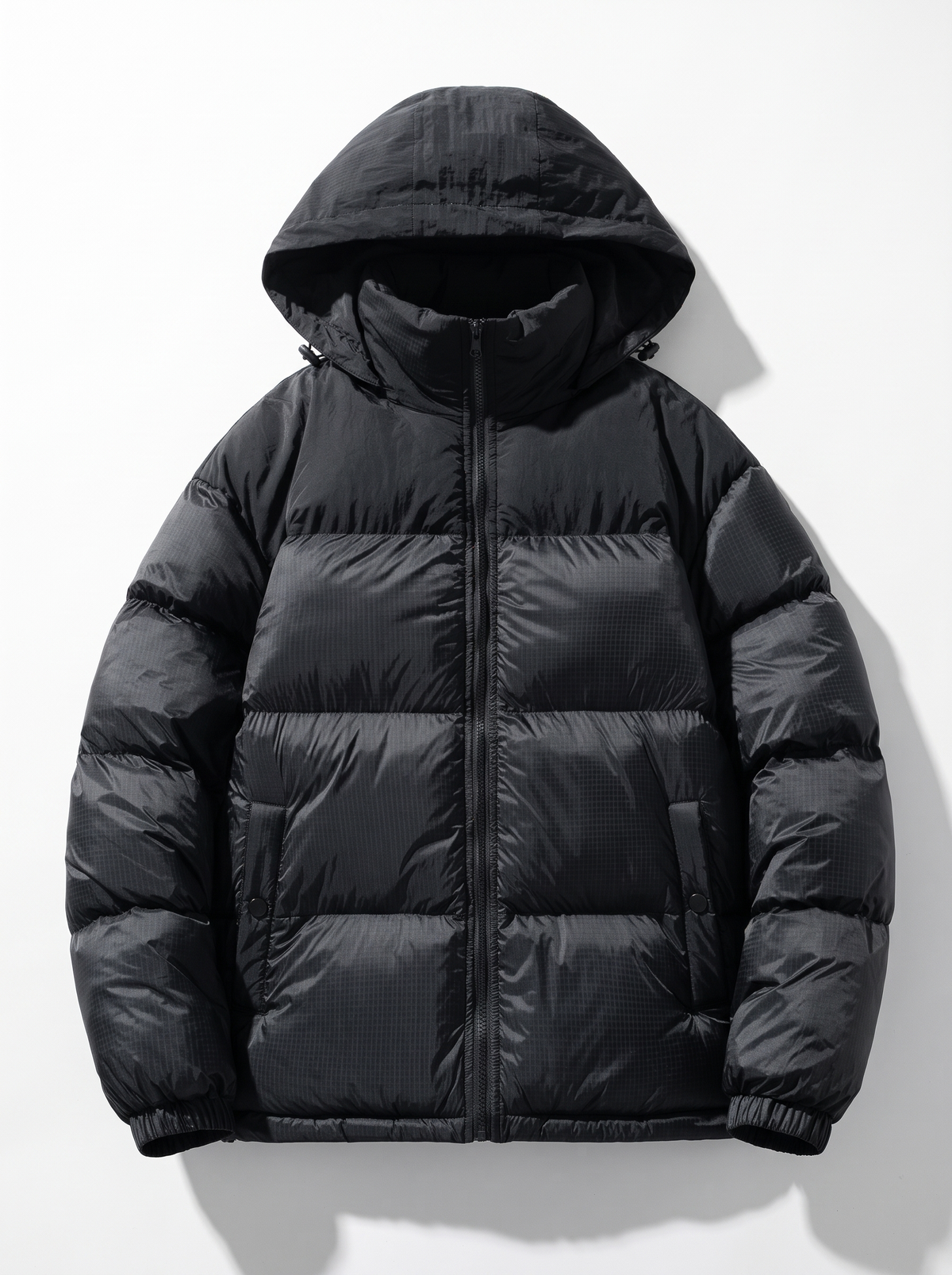 Hooded Padded Cotton Puffer Jacket - Black - flat lay