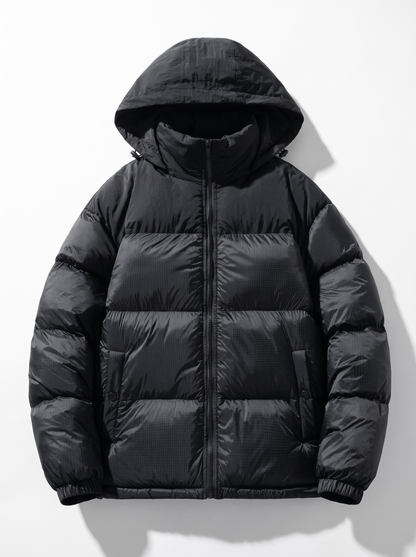 Hooded Padded Cotton Puffer Jacket - Black - flat lay
