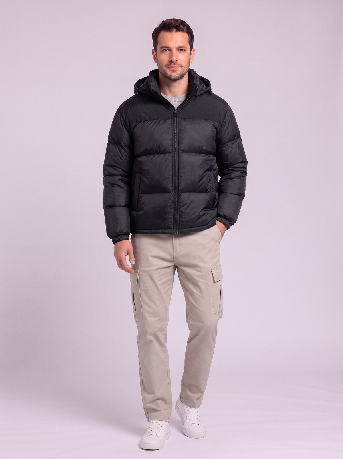 Hooded Padded Cotton Puffer Jacket - Black