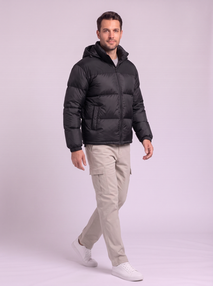 Hooded Padded Cotton Puffer Jacket - Black - side