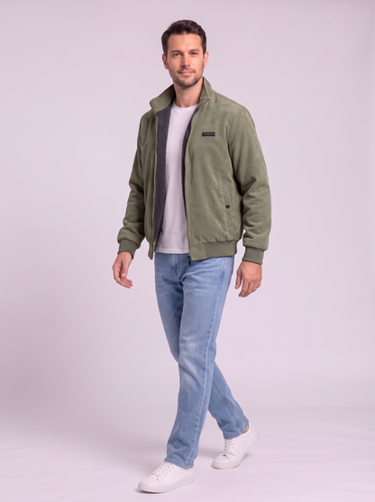 Fleece Lined Corduroy Hooded Parka - Army Green - side
