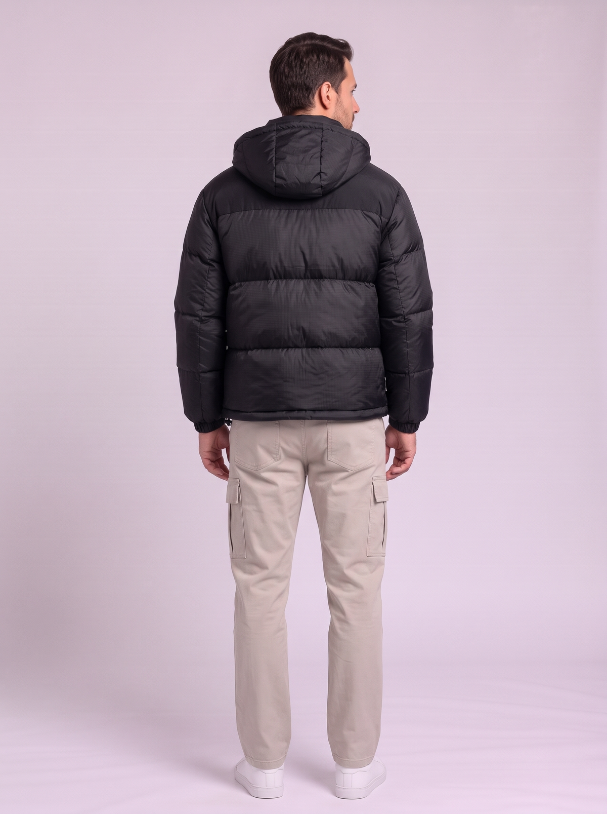 Hooded Padded Cotton Puffer Jacket - Black - back