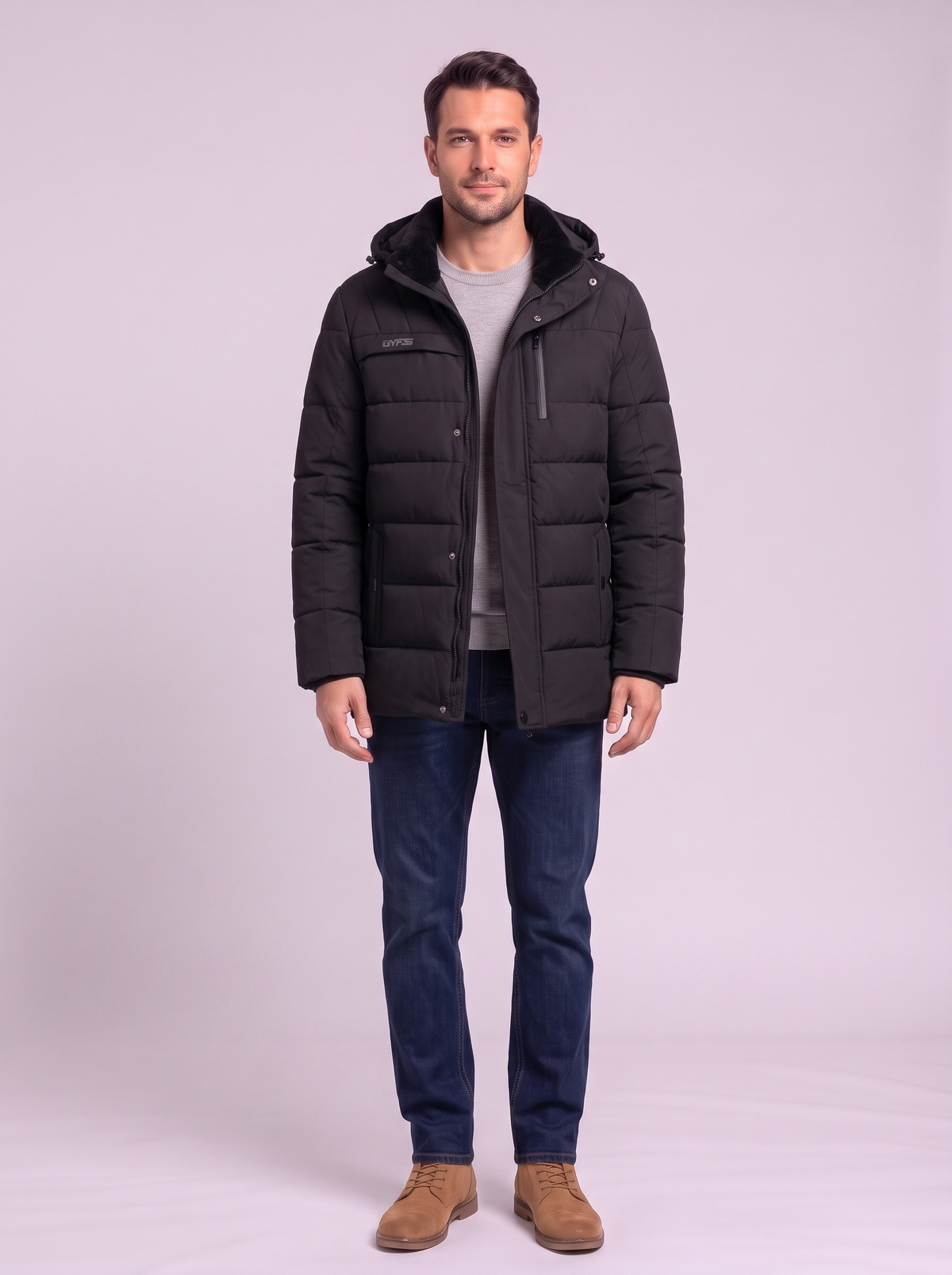 Fleece Lined Hooded Military Cargo Parka - 8208 Black