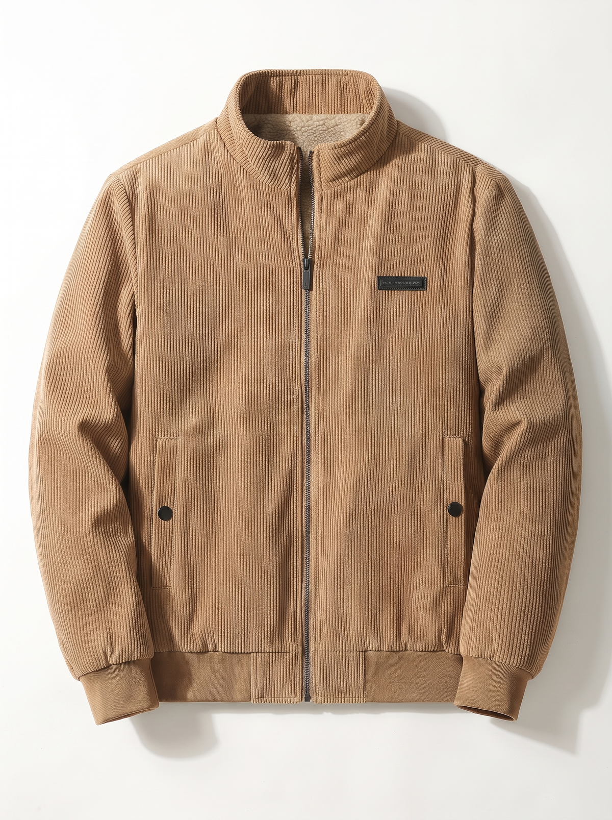 Fleece Lined Corduroy Hooded Parka - Khaki - flat lay