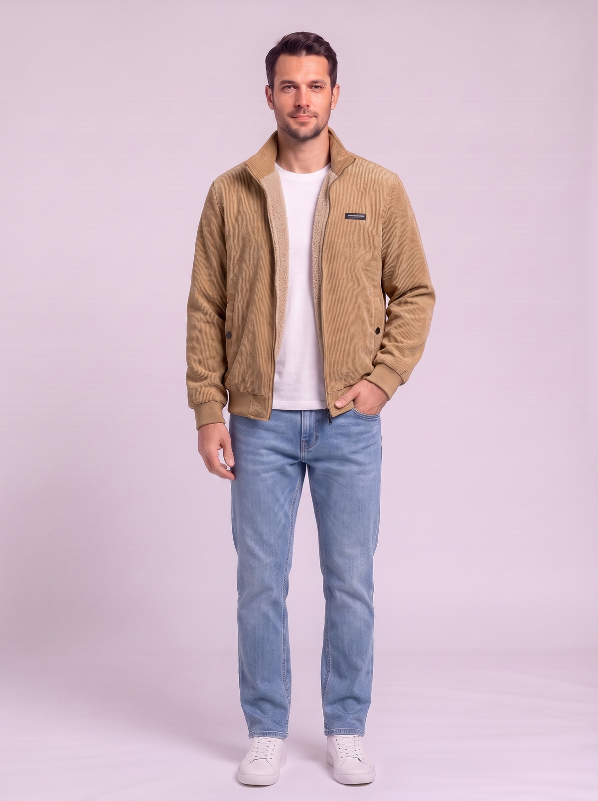 Fleece Lined Corduroy Hooded Parka - Khaki