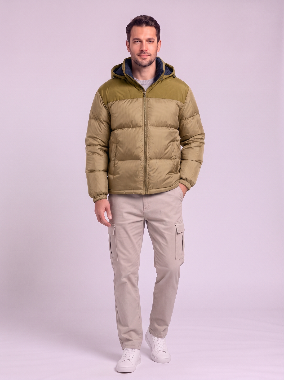 Hooded Padded Cotton Puffer Jacket - Yellow