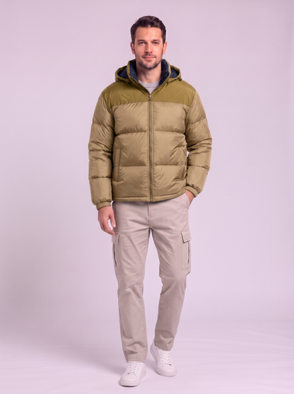 Hooded Padded Cotton Puffer Jacket - Yellow