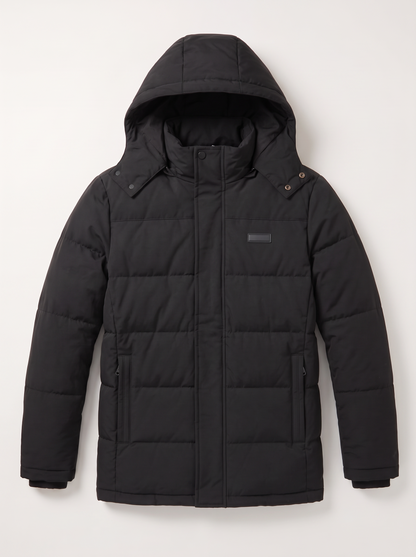 Fleece Lined Hooded Military Cargo Parka - 8208 Black - flat lay