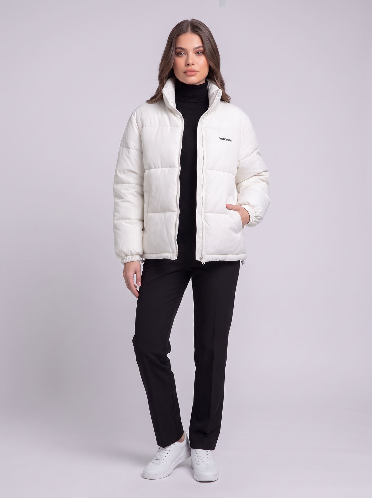 Stand Collar Puffer Jacket - White