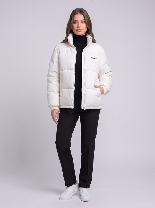 Stand Collar Puffer Jacket - White
