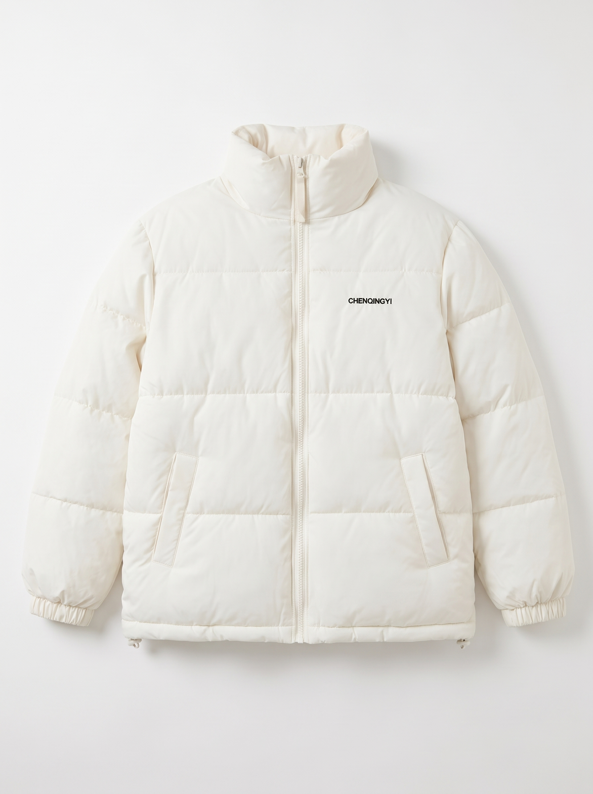 Stand Collar Puffer Jacket - White - flat lay