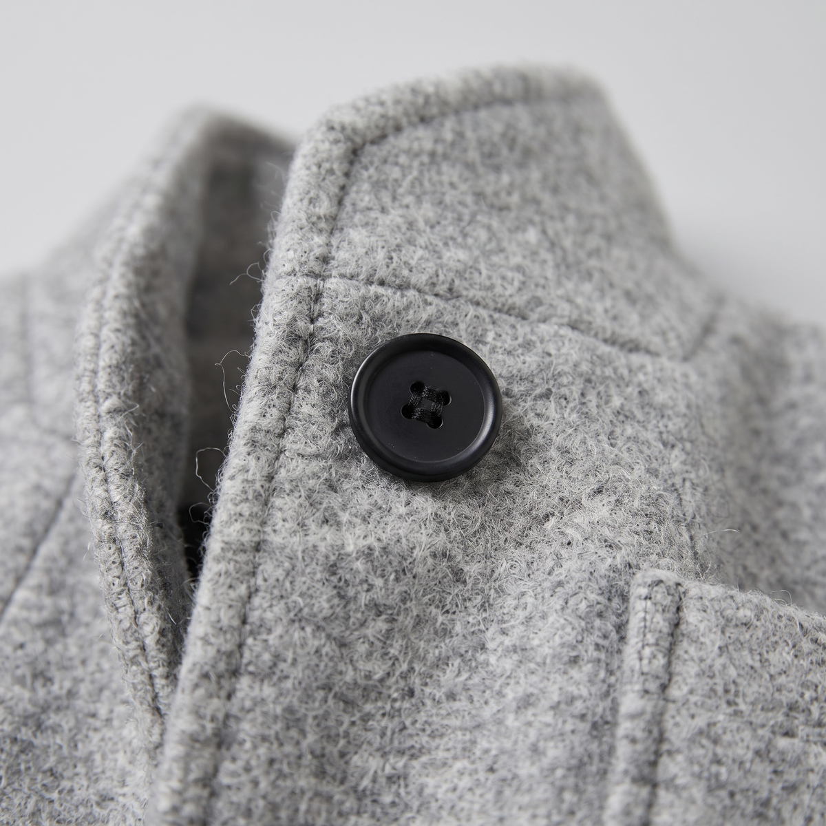 Stand Collar Wool-Blend Coat - Light Grey - fabric close-up