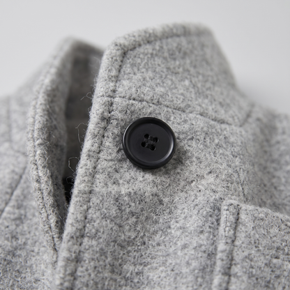 Stand Collar Wool-Blend Coat - Light Grey - fabric close-up