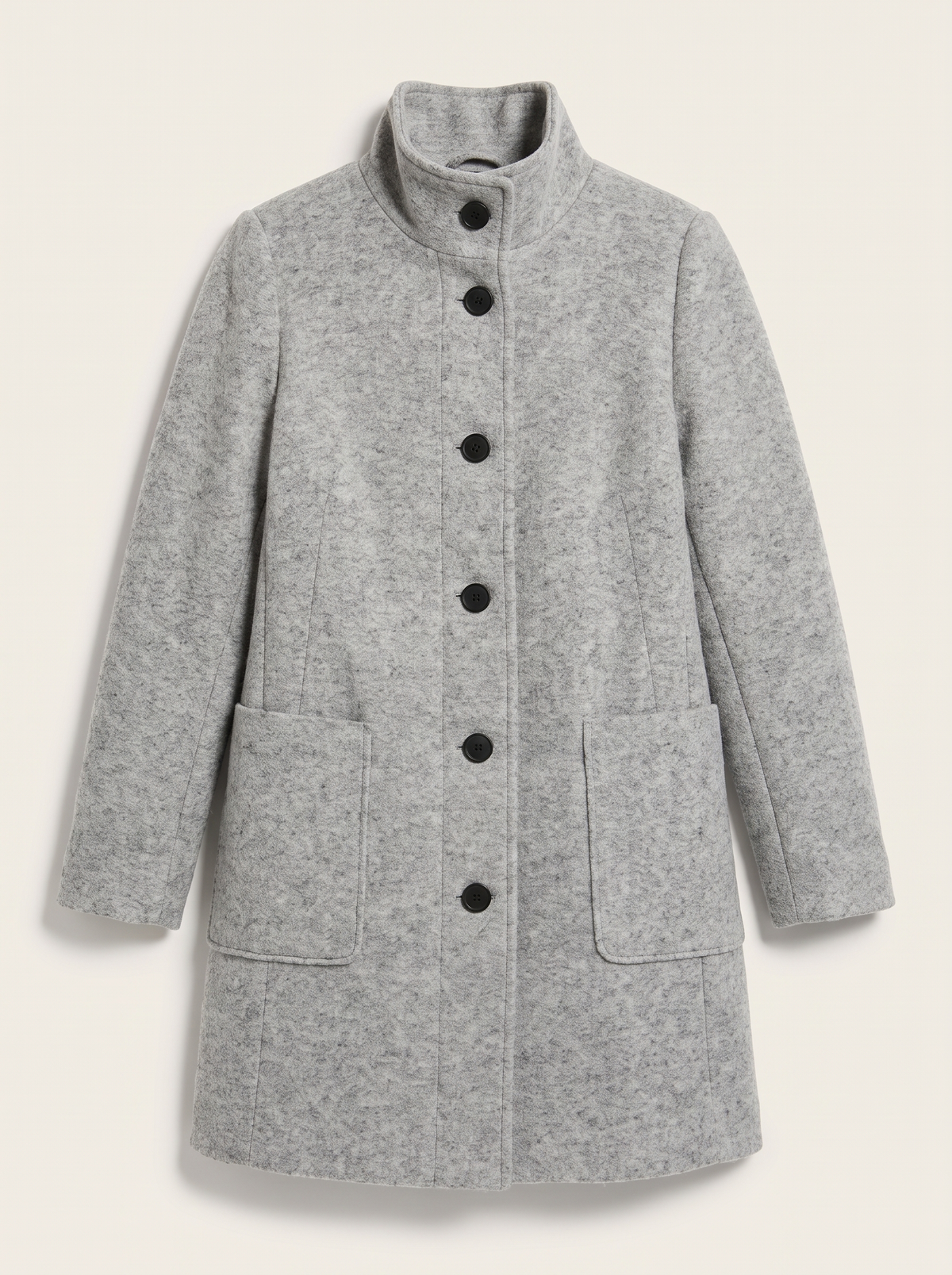 Stand Collar Wool-Blend Coat - Light Grey - flat lay