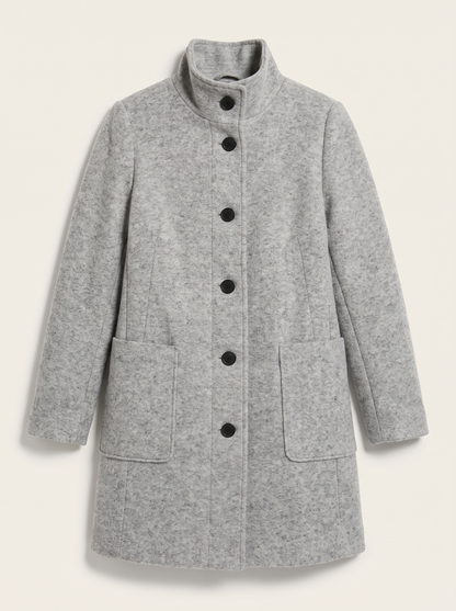 Stand Collar Wool-Blend Coat - Light Grey - flat lay