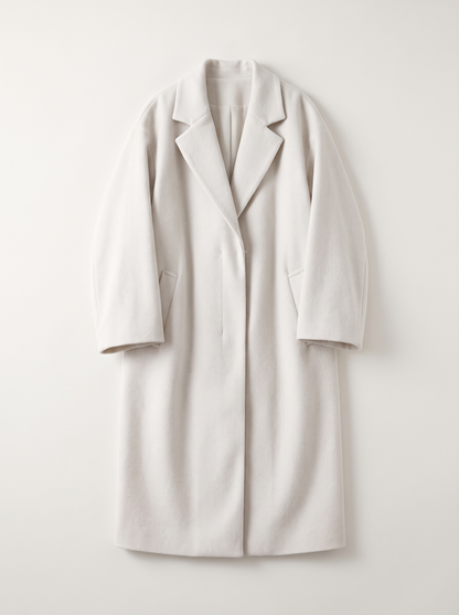 Long Wool-Blend Lapel Coat - White - flat lay