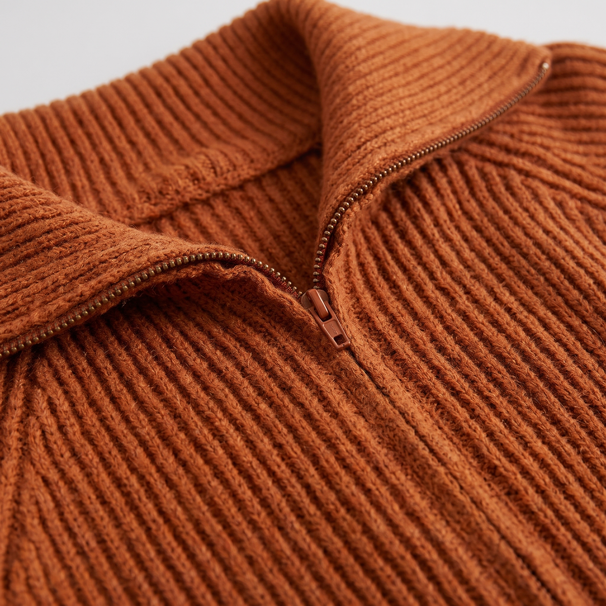 Ribbed Knit Zip Cardigan - Orange - fabric close-up