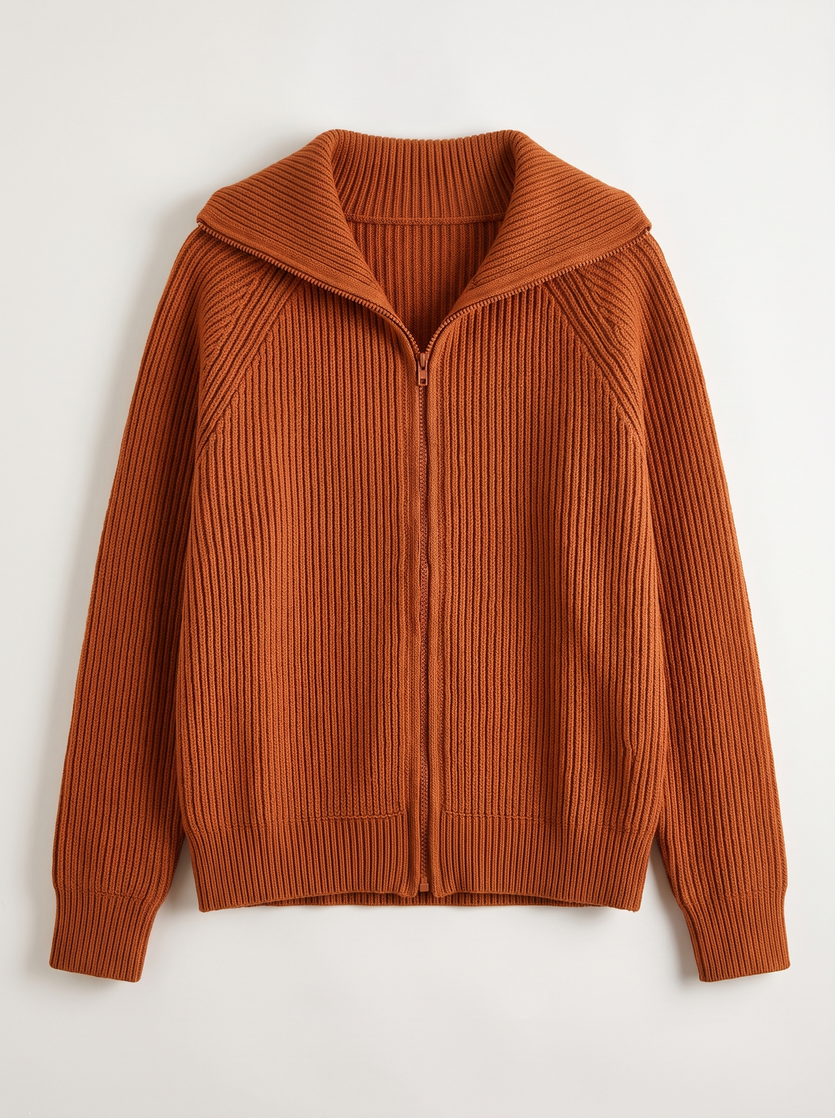 Ribbed Knit Zip Cardigan - Orange - flat lay