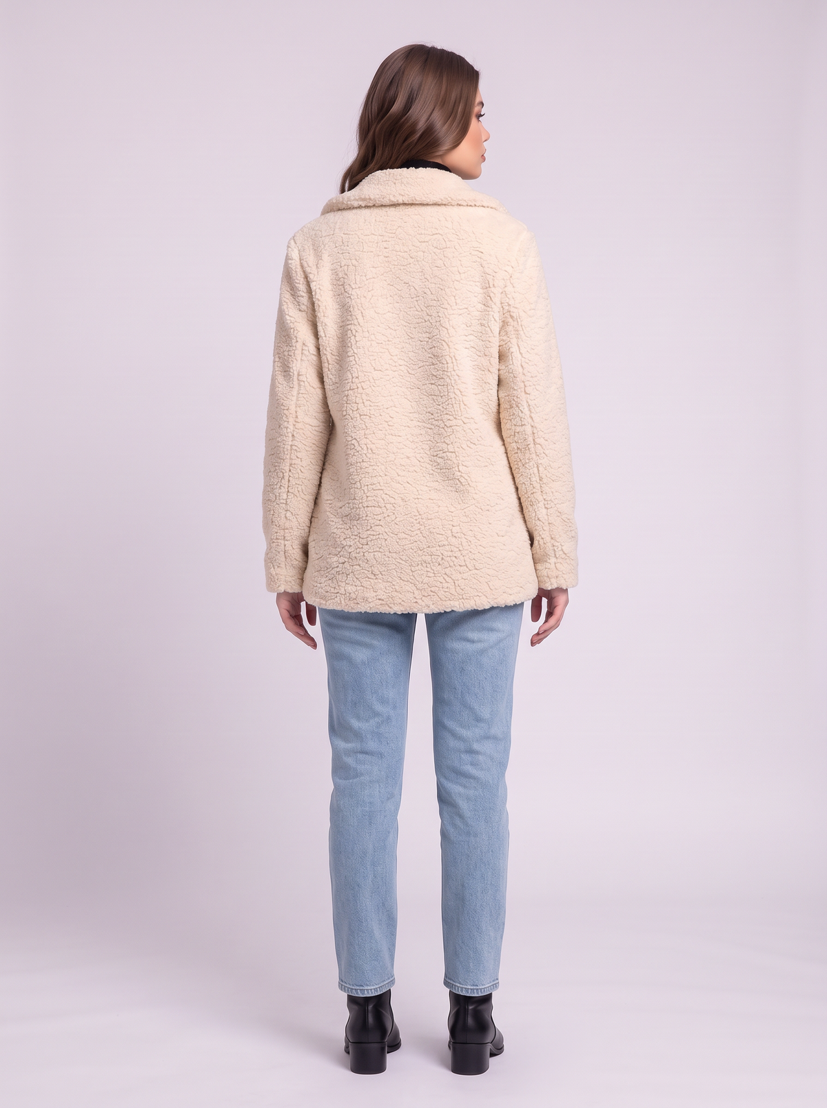 Teddy Fleece Double-Breasted Coat - Milky white - back