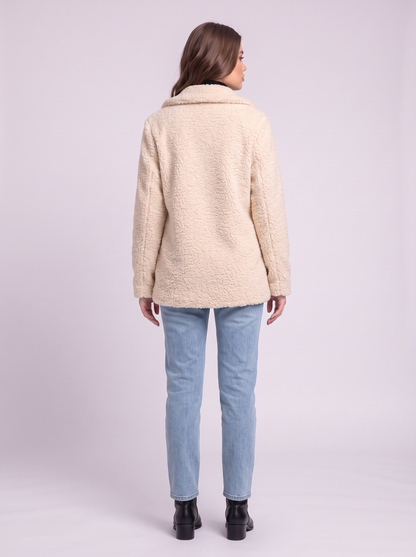Teddy Fleece Double-Breasted Coat - Milky white - back