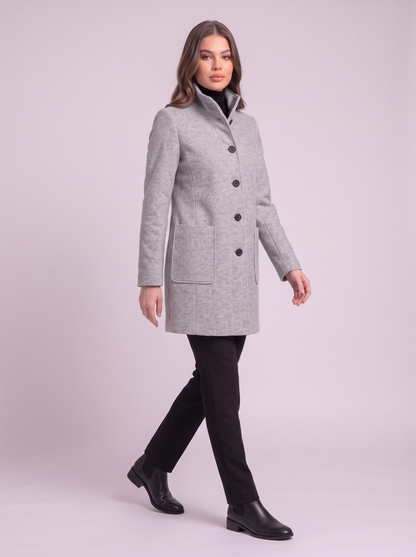 Stand Collar Wool-Blend Coat - Light Grey - side
