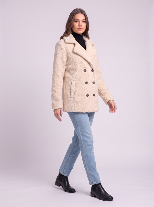Teddy Fleece Double-Breasted Coat - Milky white - side