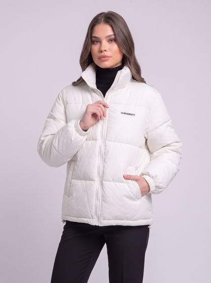 Stand Collar Puffer Jacket - White - detail