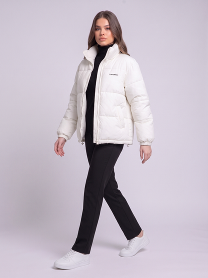 Stand Collar Puffer Jacket - White - side