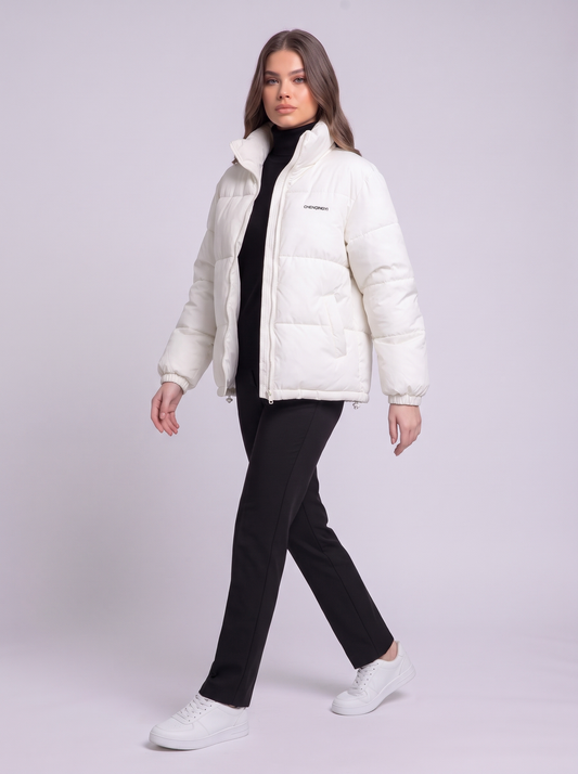 Stand Collar Puffer Jacket - White - side