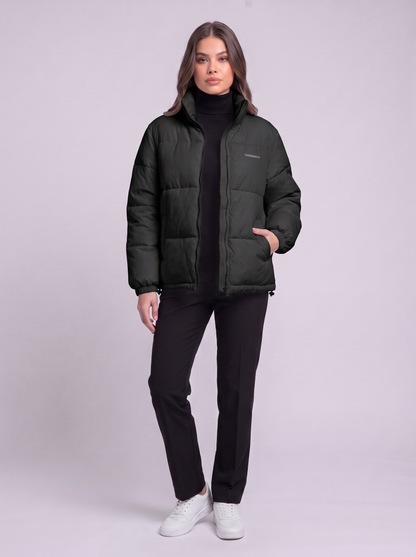 Stand Collar Puffer Jacket - Black