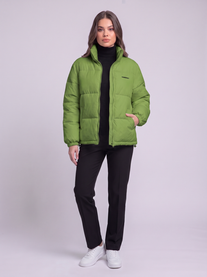 Stand Collar Puffer Jacket - Green