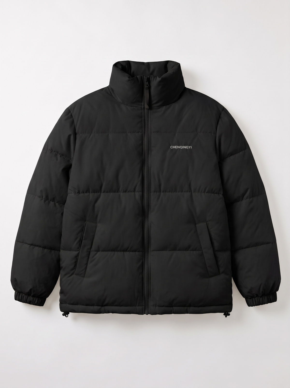 Stand Collar Puffer Jacket - Black - flat lay