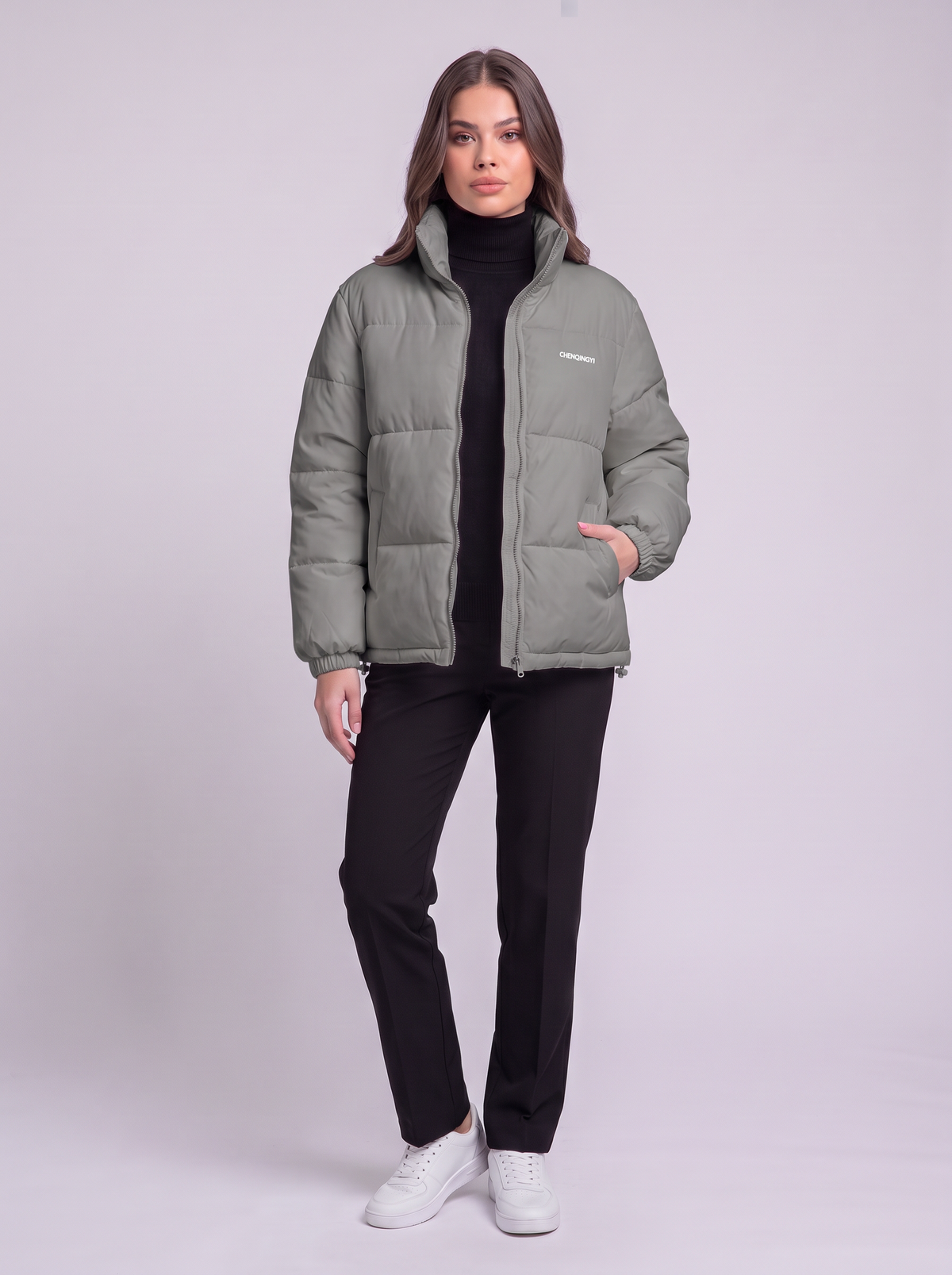 Stand Collar Puffer Jacket - Grey