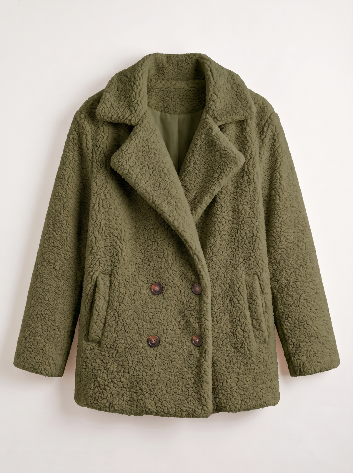 Teddy Fleece Double-Breasted Coat - Green - flat lay