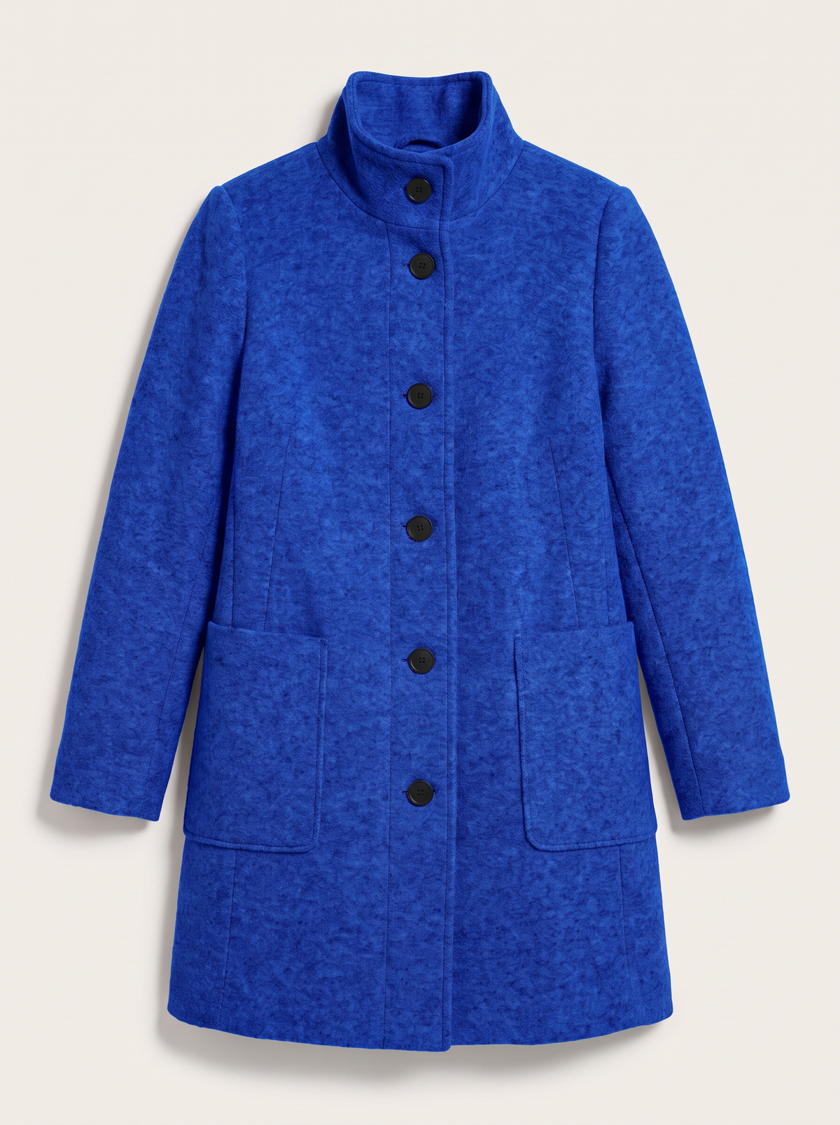 Stand Collar Wool-Blend Coat - Dark Blue - flat lay