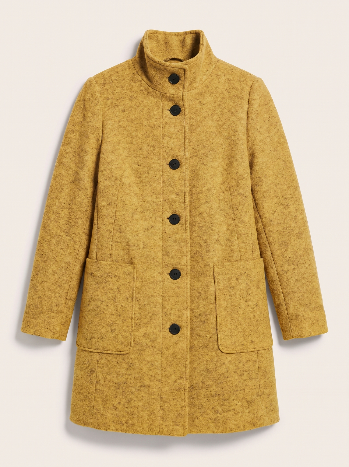 Stand Collar Wool-Blend Coat - Yellow - flat lay