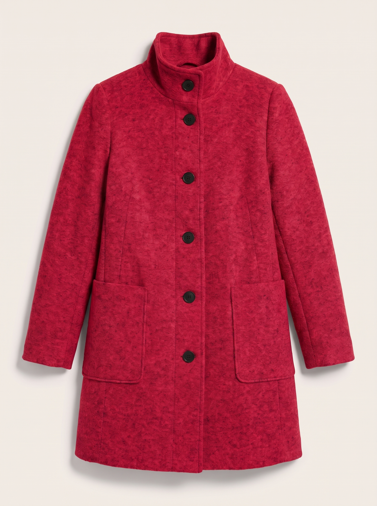 Stand Collar Wool-Blend Coat - Red - flat lay