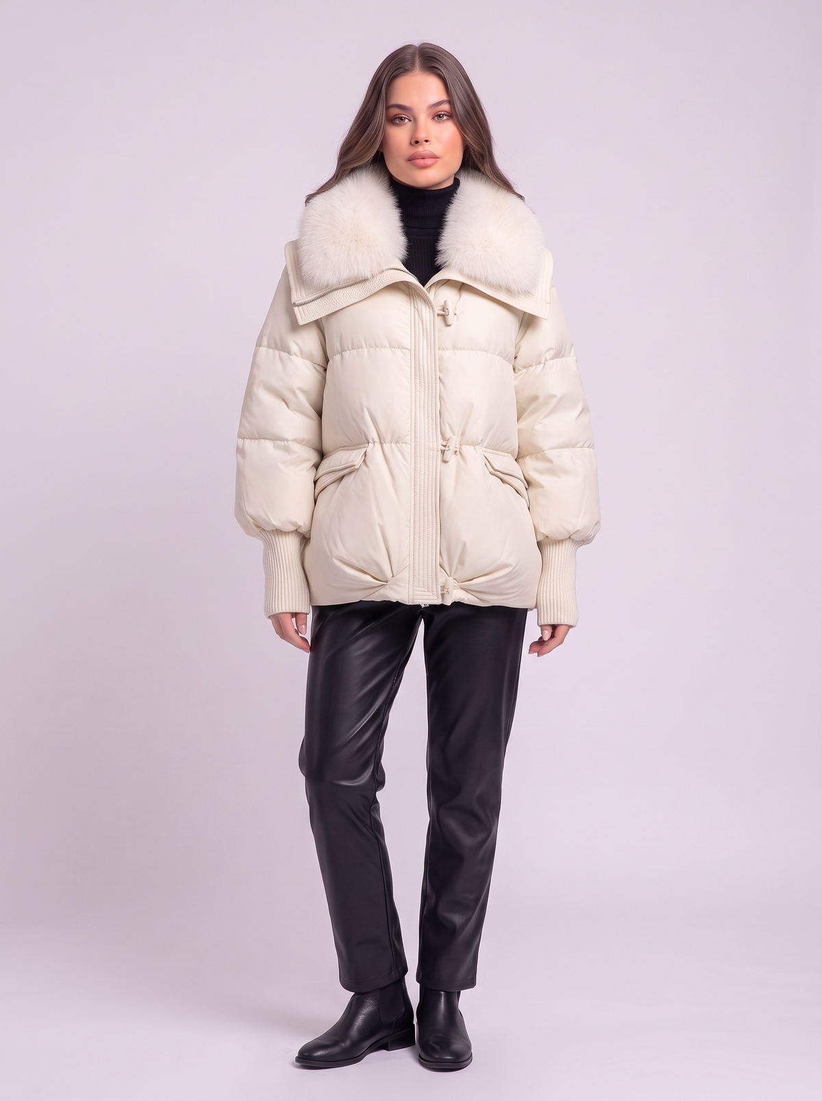 Fur Collar Short Puffer Jacket - White