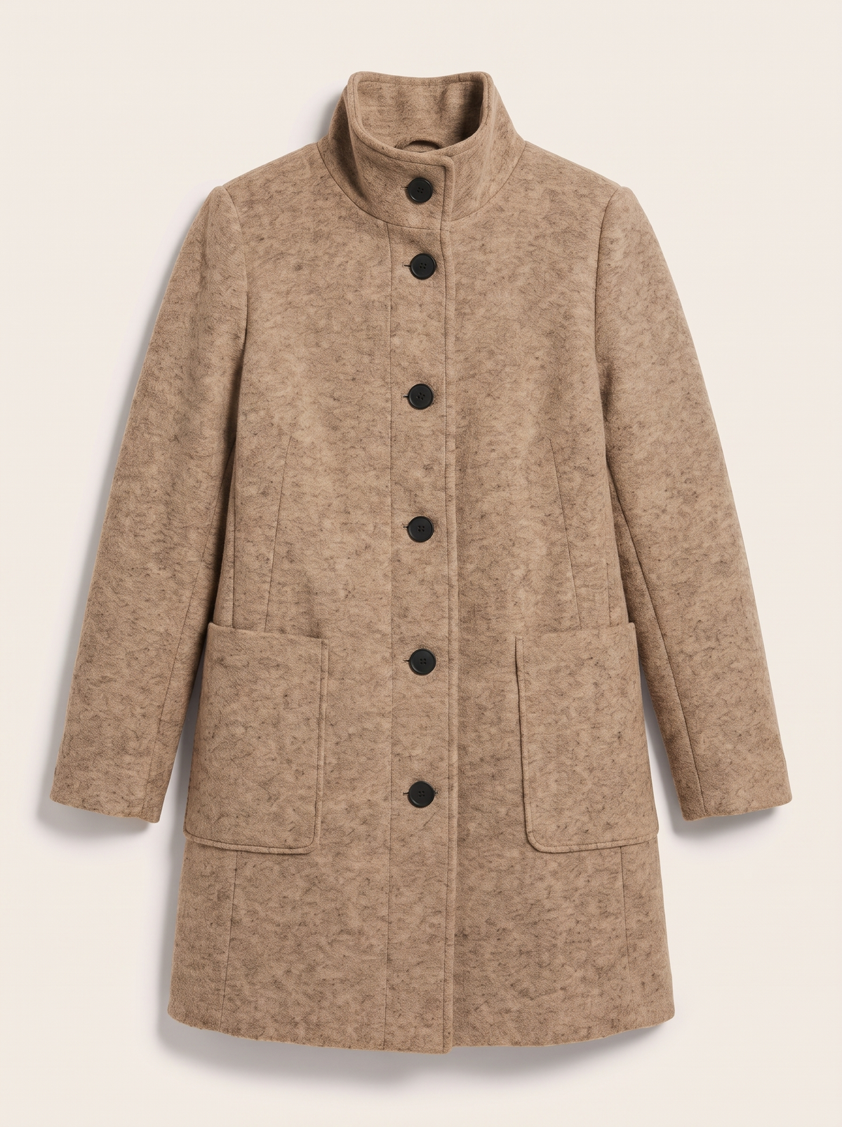 Stand Collar Wool-Blend Coat - Khaki - flat lay