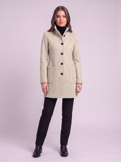 Stand Collar Wool-Blend Coat - Apricot