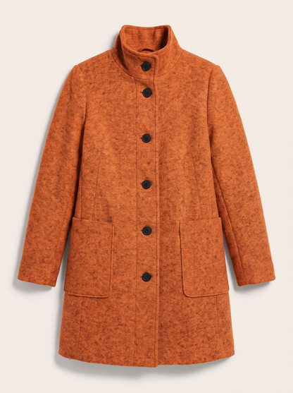 Stand Collar Wool-Blend Coat - Orange - flat lay