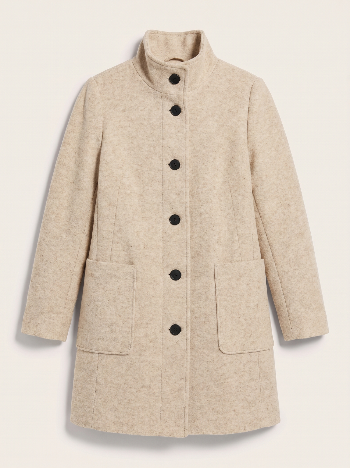 Stand Collar Wool-Blend Coat - Apricot - flat lay
