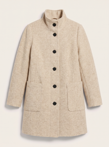Stand Collar Wool-Blend Coat - Apricot - flat lay