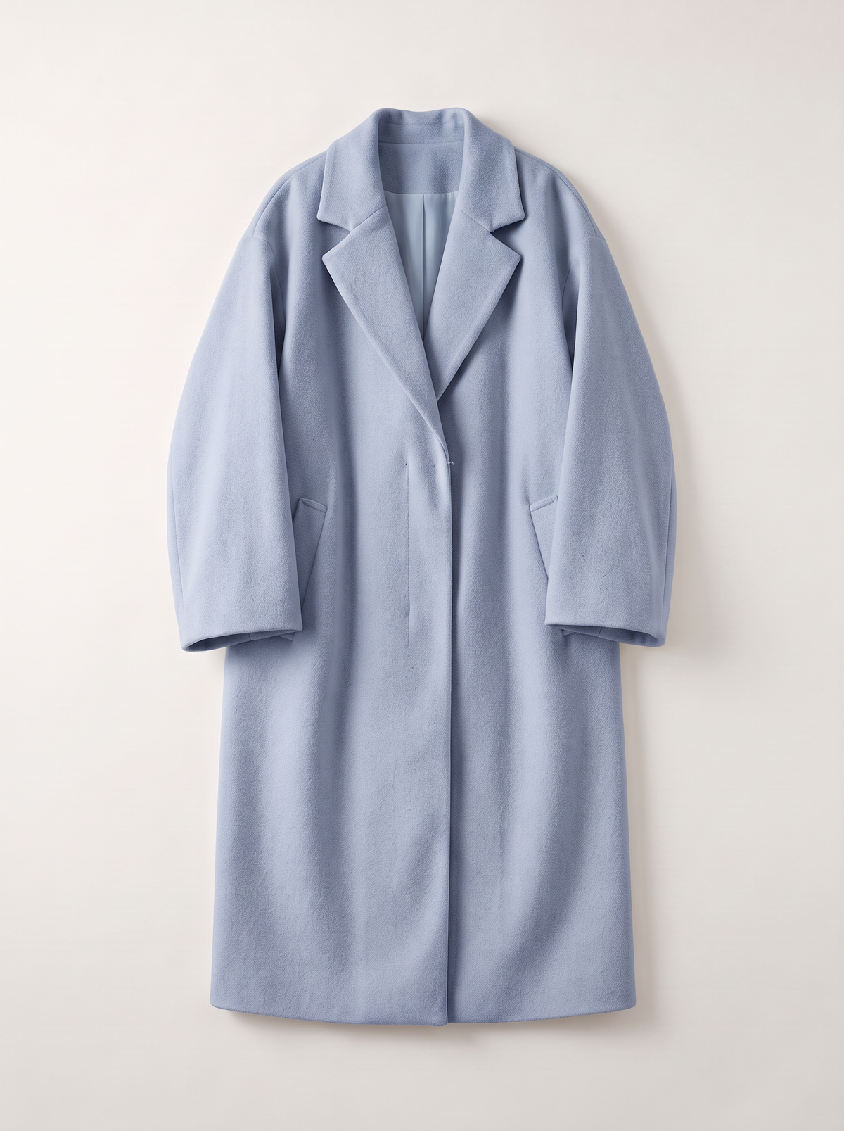 Long Wool-Blend Lapel Coat - Light Blue - flat lay