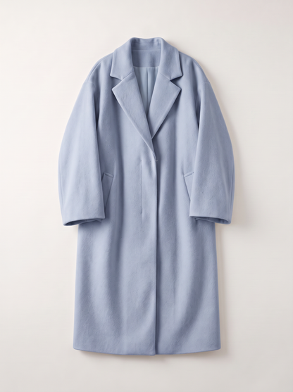 Long Wool-Blend Lapel Coat - Light Blue - flat lay